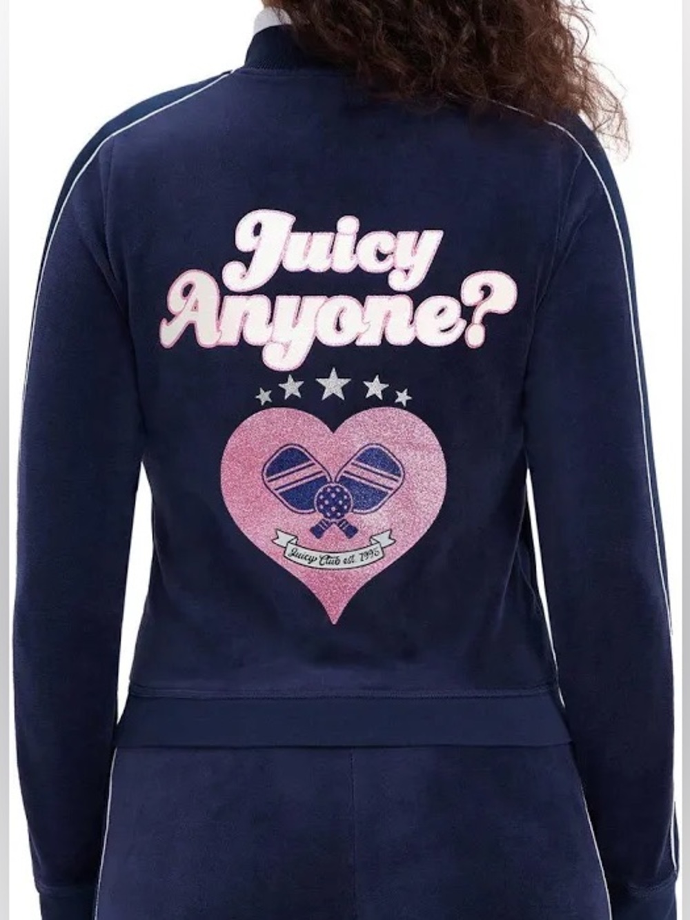 NWT Juicy Couture Womens Navy Cotton Velour Zip Up Jacket. Sz L